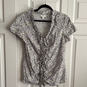 LOFT Gray and Cream Floral Blouse